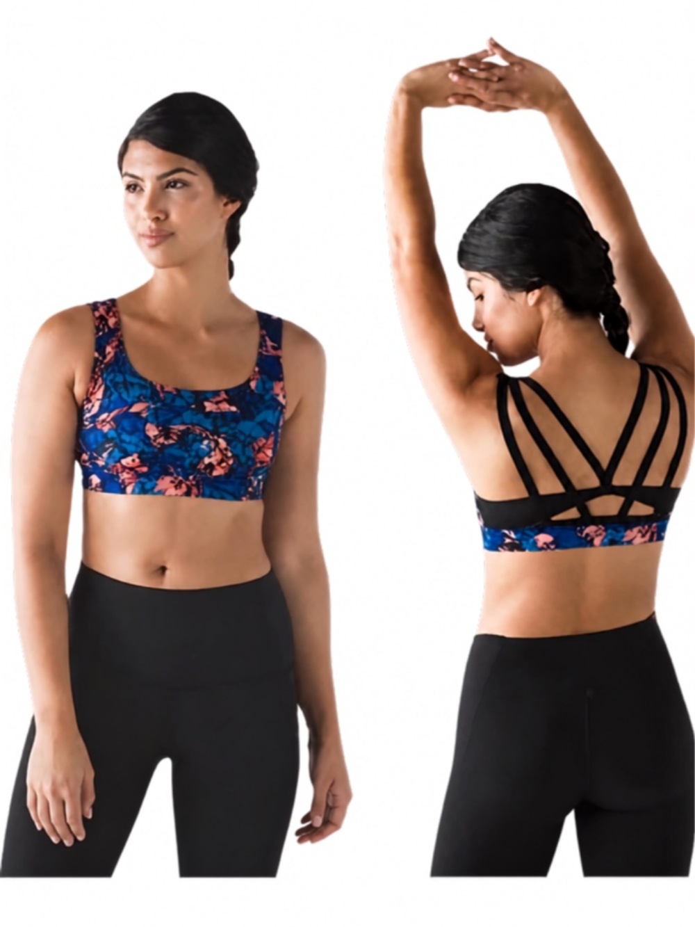 Lululemon Energy Bra (Exhale) Mini Paint Storm Harbor Blue Multi, Black